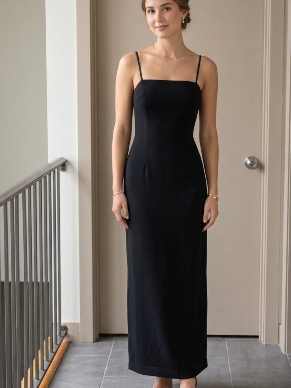 Alex Evenings Black Spaghetti-Strap Maxi Dress